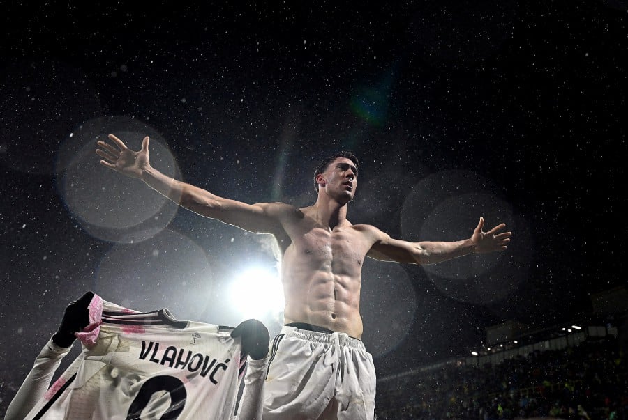 Juventus' Dusan Vlahovic celebrates scoring their second goal against Salernitana at the Stadio Arechi, Salerno, Italy. - REUTERS PIC