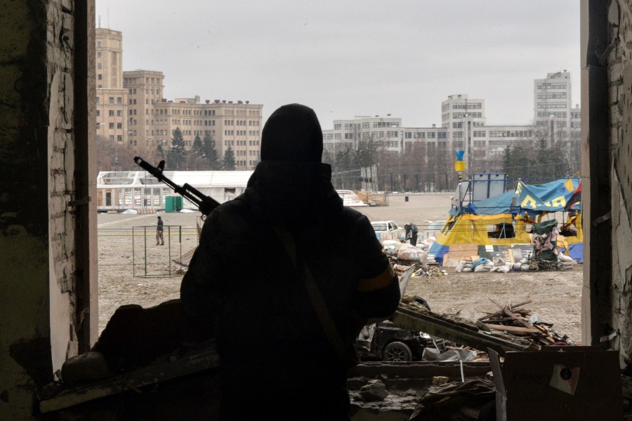  A view of the square outside the damaged local city hall of Kharkiv. - AFP PIC