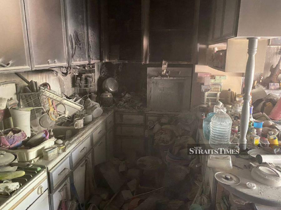 A view of the damaged kitchen following the fire at Midland Court Apartment. - Pic courtesy of Fire and Rescue Dept.