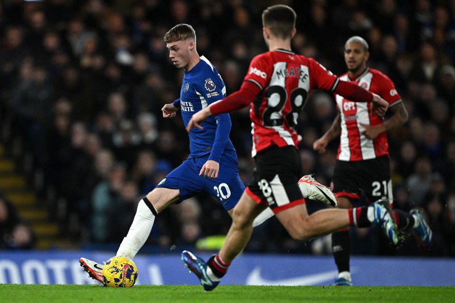 Chelsea's Cole Palmer runs to score the opening goal during the English Premier League football match between Chelsea and Sheffield United at Stamford Bridge in London. - AFP PIC