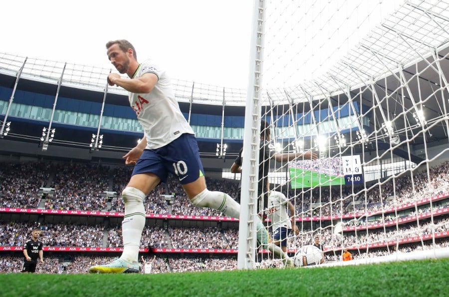 Tottenham Hotspur's Harry Kane celebrates scoring their second goal against Fulham at the Tottenham Hotspur Stadium, London. - REUTERS PIC