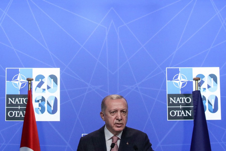 Turkey's President Recep Tayyip Erdogan gives a press conference after the NATO summit at the North Atlantic Treaty Organization (NATO) headquarters in Brussels. - AFP Pic