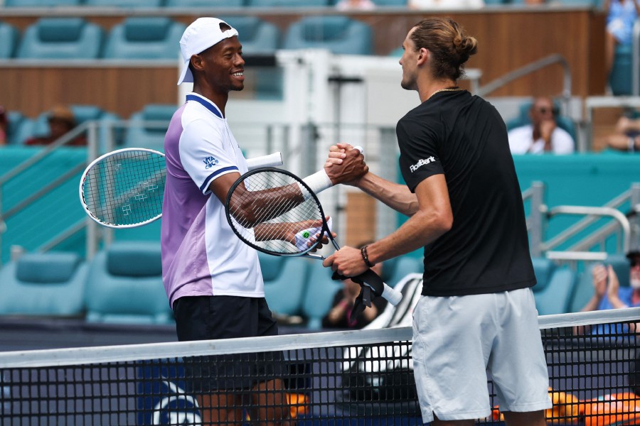 Chris Eubanks of the United States and Alexander Zverev of Germany shake hands after their match during the Miami Open at Hard Rock Stadium in Miami Gardens, Florida. -AFP PIC