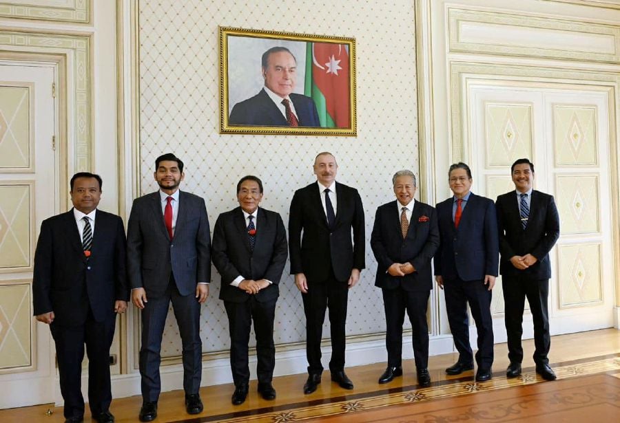 Datuk Mutang Tagal with Azerbaijani President Ilham Aliyev during the courtesy call in Baku. - Pic credit Facebook ParlimenMY