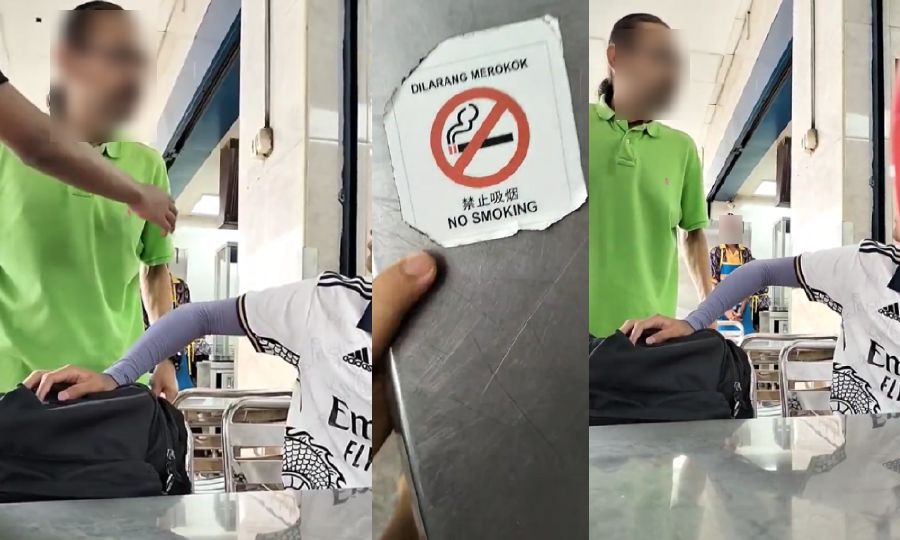 This photocombination made from a viral video, shows the man allegedly confronting the teenager for telling him not to smoke inside a restaurant. 