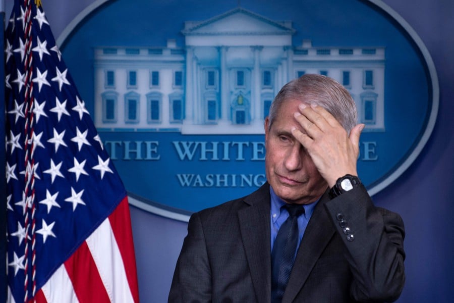 Director of the US National Institute of Allergy and Infectious Diseases Anthony Fauci listens to a question regarding a pause in the issuing of the Johnson & Johnson Janssen Covid-19 vaccine during a press briefing at the White House, in Washington, DC. - AFP pic 