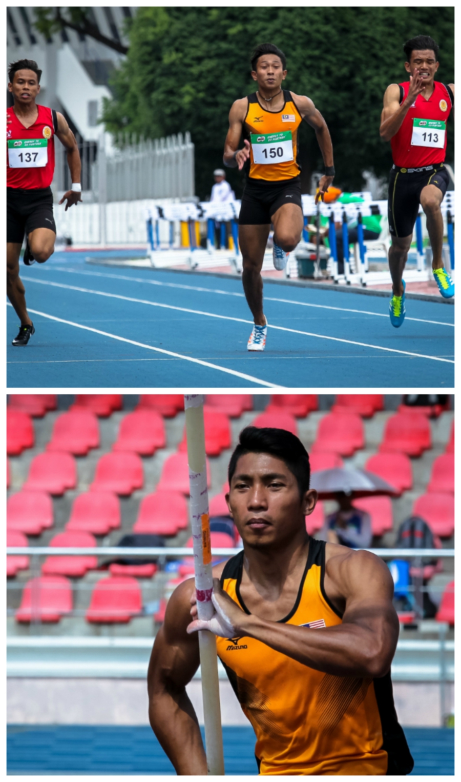 Iskandar Alwi (bottom) and Khairul Hafiz Jantan gave themselves a boost ahead of the Gold Coast Commonwealth Games next month after impressive performances at the FTKLAA All Comers meet in Bukit Jalil on Sunday. Pic by NSTP/ASYRAF HAMZAH