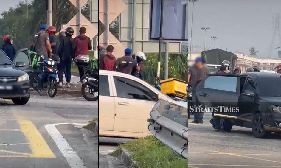 This photo combination made from a viral video, shows the alleged incident at Jalan Langat-Klang.