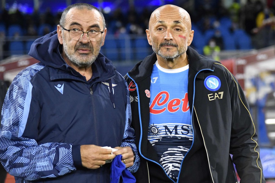 Lazio's Italian head coach Maurizio Sarri (L) and Napoli's Italian head coach Luciano Spalletti pose ahead of the match at at Diego Armando Maradona stadium in Naples. - AFP PIC
