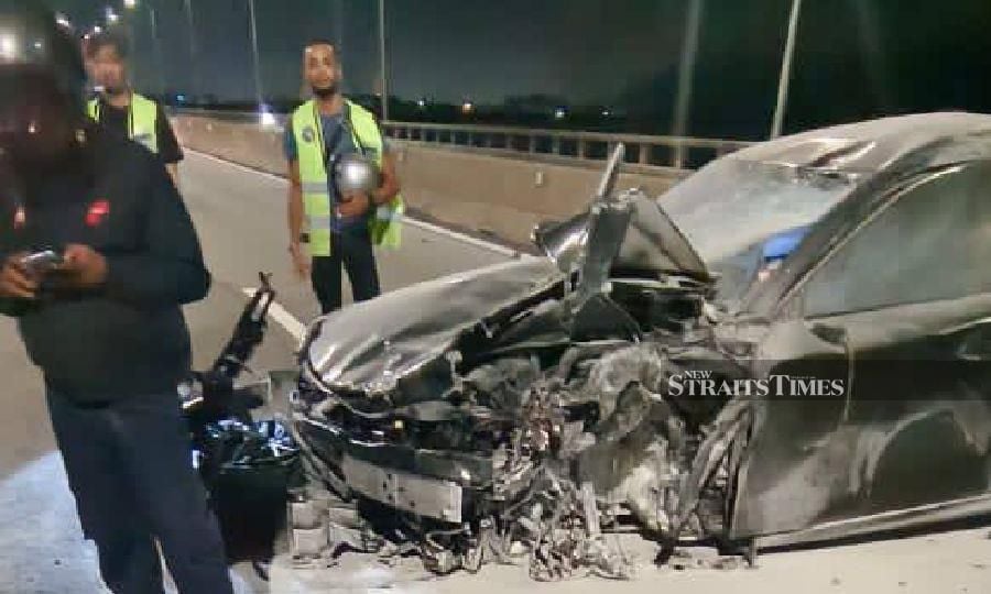 A general view of the accident at Km1.9 of the Penang Bridge on Saturday.