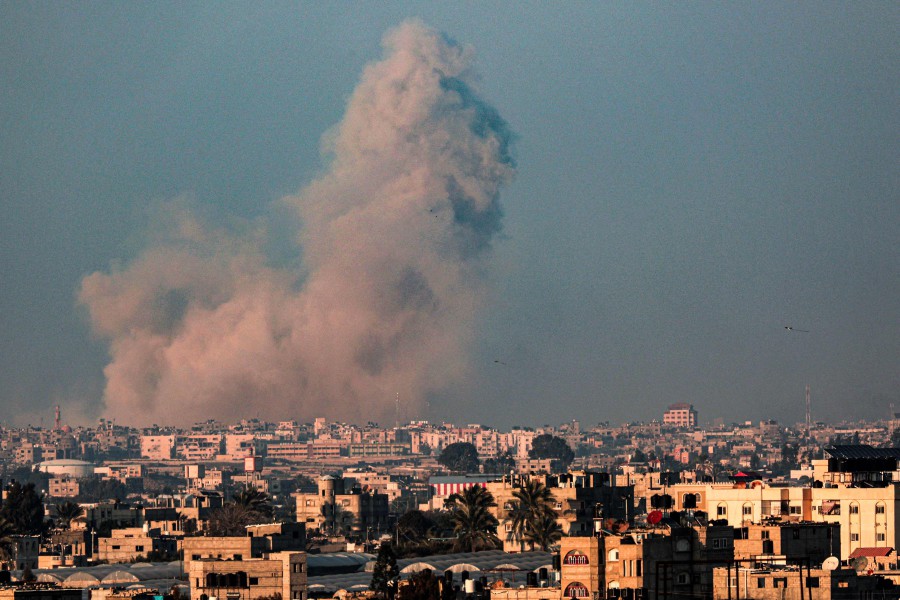 Smoke billows following Israeli bombardment in Rafah in the southern Gaza Strip. - AFP PIC