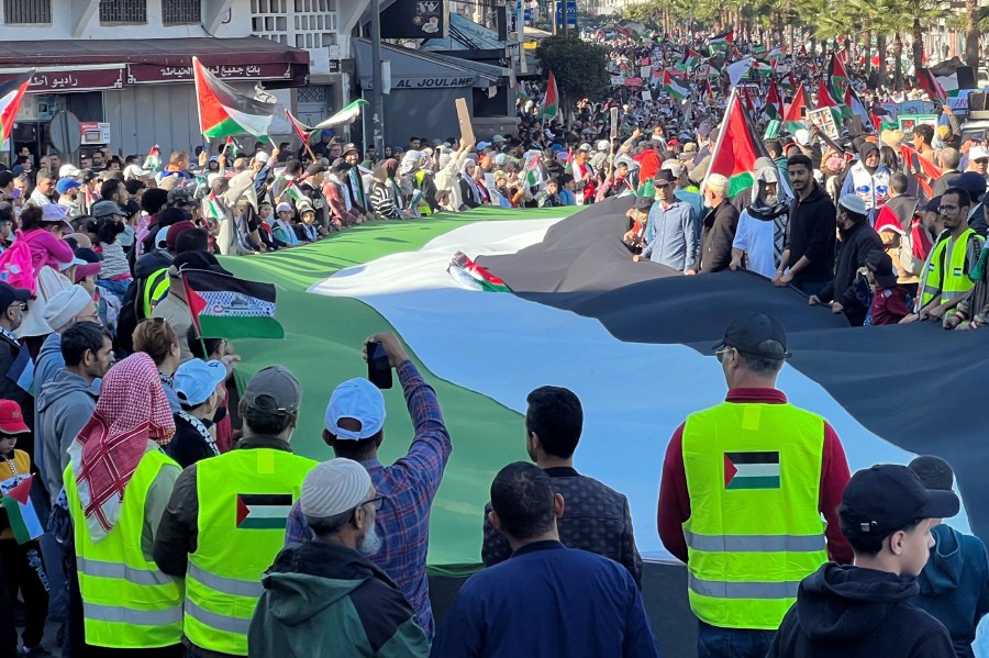 Thousands of Moroccans demonstrate on November 26, 2023 in Casablanca, calling for a permanent ceasefire in the Gaza Strip and the suspension of diplomatic ties with Israel. -AFP PIC