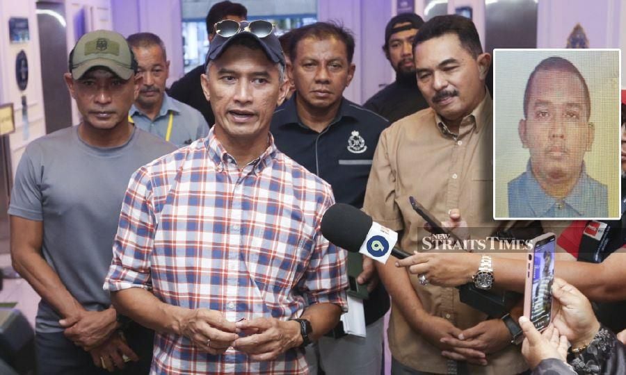 Datuk Seri Mohd Shuhaily Mohd Zain (centre) speaking to reporters at the state police headquarters in Kota Baru. - NSTP/NIK ABDULLAH NIK OMAR. Inset (Hafizul Hawari).
