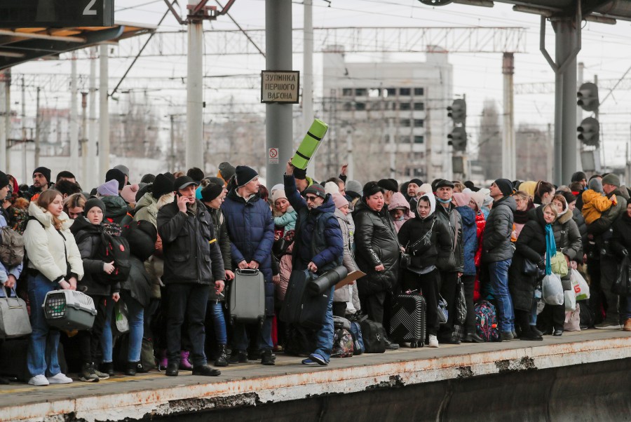  People wait to board an evacuation train at a railway station in Kyiv, Ukraine. - EPA PIC