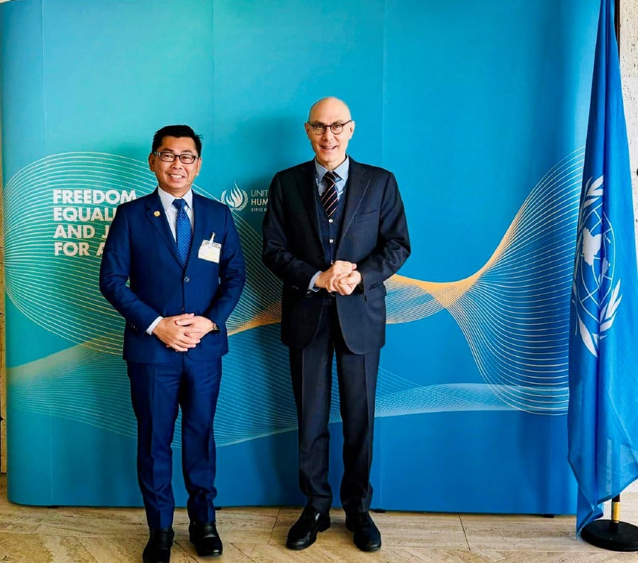 Deputy Foreign Minister Datuk Mohamad Alamin with High Commissioner of Human Rights, Volker Turk in Geneva. - Pic credit Facebook Datuk Mohamad Alamin 