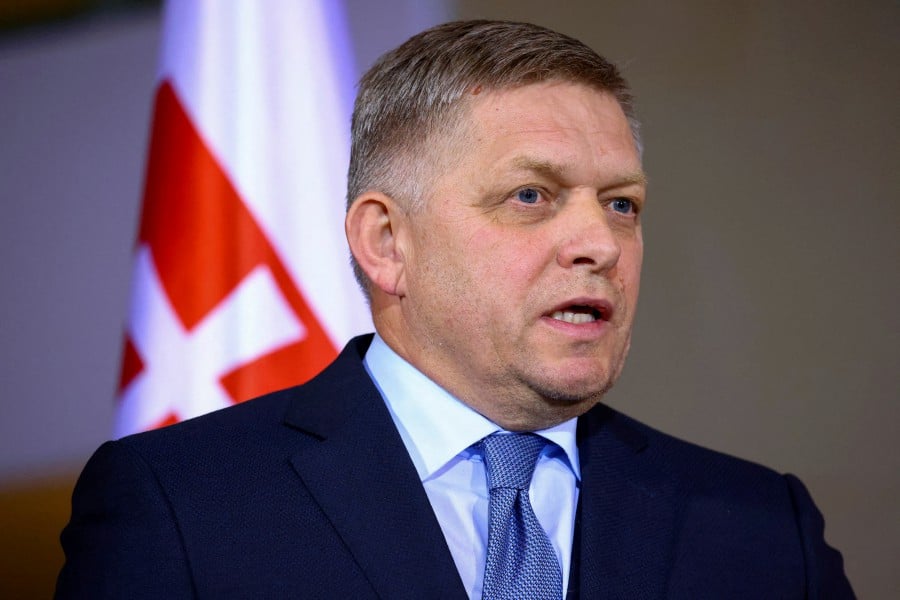 FILE PHOTO: Slovakia's Prime Minister Robert Fico speaks during a press conference with German Chancellor Olaf Scholz in Berlin, Germany. -- REUTERS