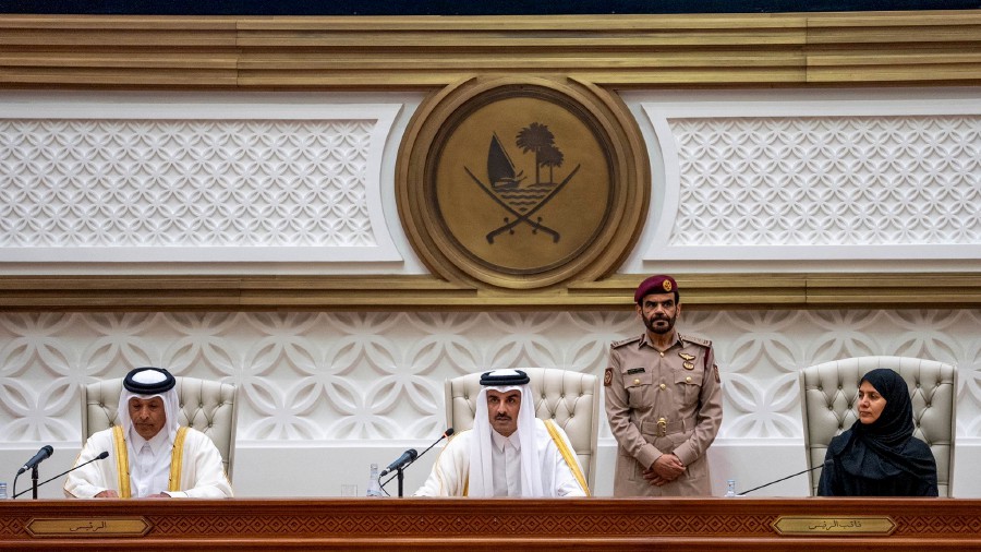 Qatar's Emir Sheikh Tamim bin Hamad Al Thani delivers an annual speech during the opening of the 52nd session of the Shura advisory council in Doha, Qatar. - REUTERS PIC