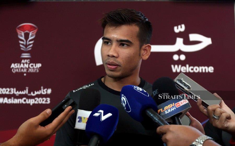 Harimau Malaya’s Safawi Rasid speaking to Malaysian press in Doha. -NSTP/HAIRUL ANUAR RAHIM