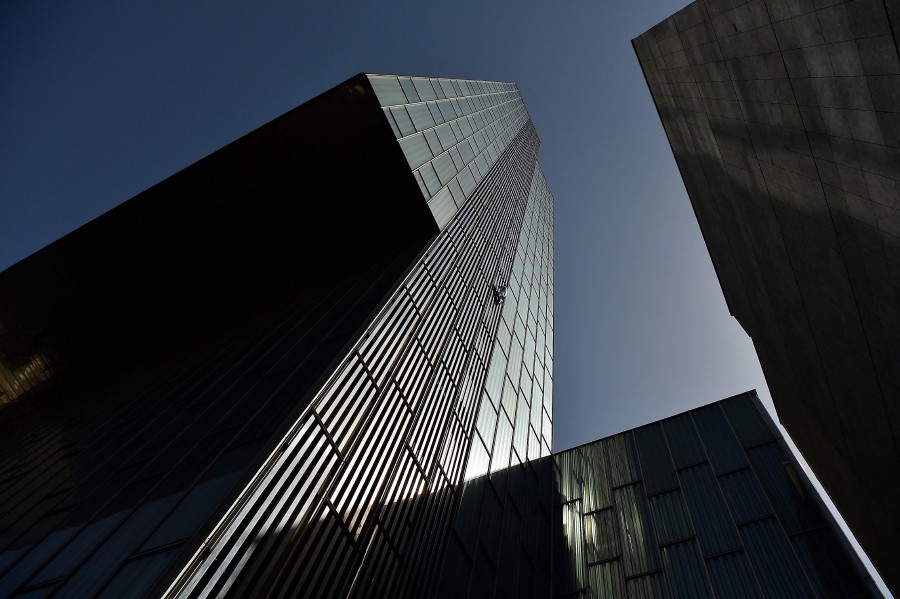  British skyscraper climber George King free-climbs the Melia Barcelona Sky hotel in Barcelona. - AFP pic