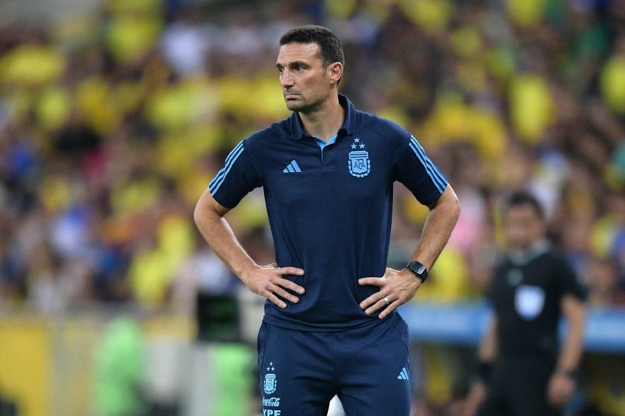 Argentina's coach Lionel Scaloni looks on during the 2026 FIFA World Cup South American qualification football match between Brazil and Argentina at Maracana Stadium in Rio de Janeiro, Brazil, on Nov 21, 2023. -- Pic: AFP