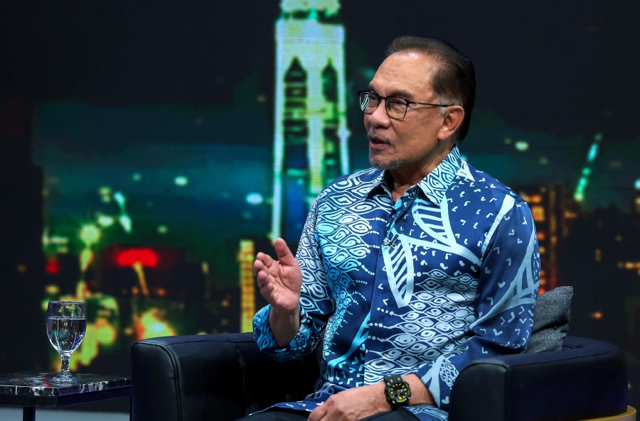 Prime Minister Datuk Seri Anwar Ibrahim speaks during the Special Narrative Session With the Prime Minister programme hosted by Radio Televisyen Malaysia (RTM)  in Kuala Lumpur. - BERNAMA PIC