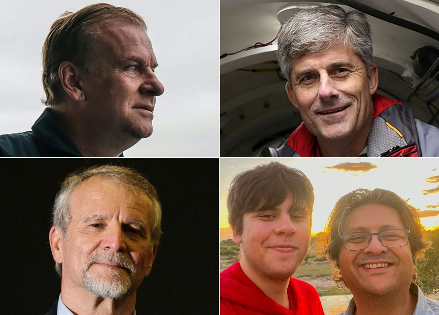  Titan submersible passengers (L-R, top to bottom) Hamish Harding, Stockton Rush, Paul-Henri Nargeolet, Suleman Dawood, Shahzada Dawood. - AFP PIC