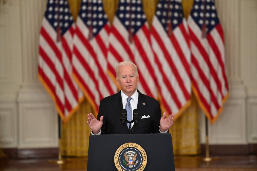  US President Joe Biden delivers remarks about the situation in Afghanistan in the East Room of the White House on August 16, in Washington, DC. - AFP PIC