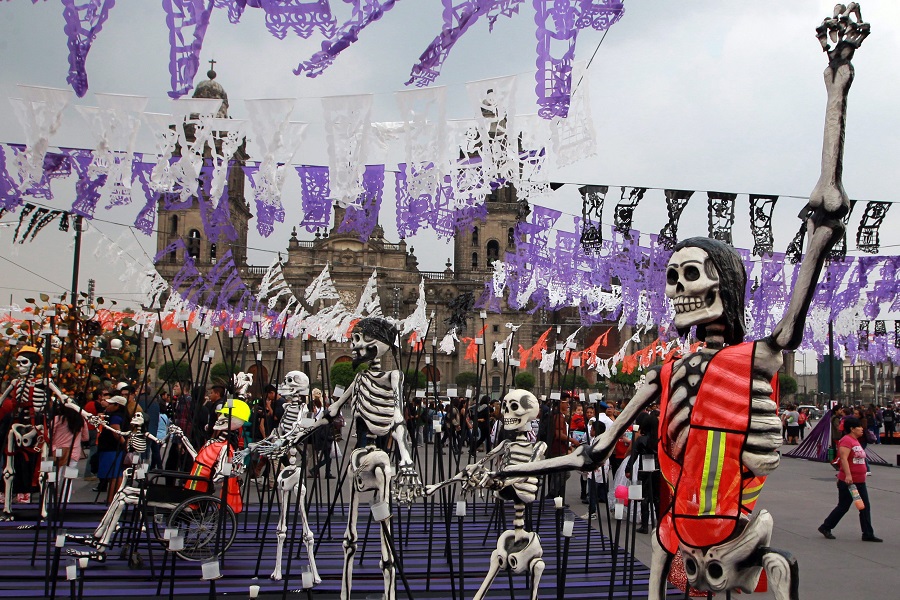 A view of the 'Megaofrenda' exhibit at the plaza de la Constitucion in Mexico City, on Nov 1, dedicated to the victims of the 7.1 magnitude earthquake on Sept 19 that left 369 dead in central and south of Mexico. Image by EPA-EFE