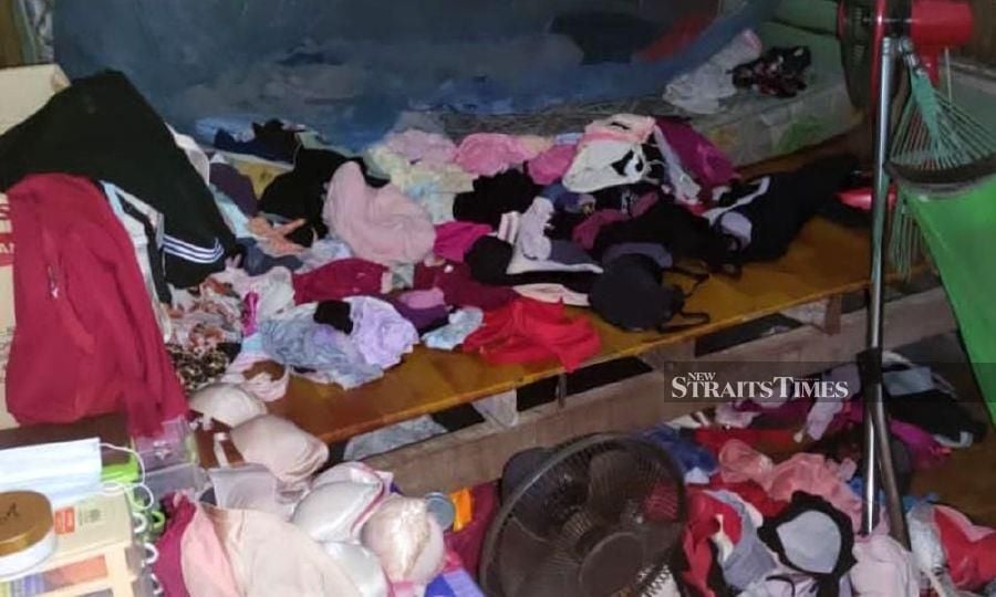 A huge collection of undergarments were found at the suspect’s house.  -Pix courtesy of PDRM.