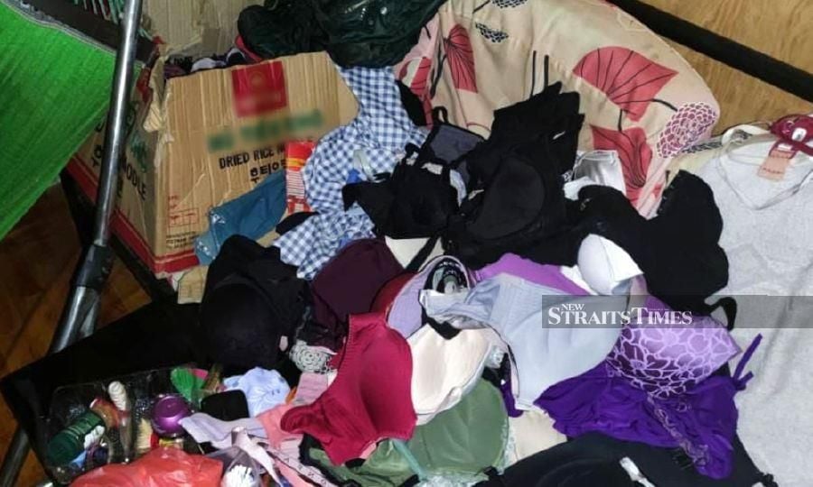 A 36-year-old foreigner, believed to have a fetish for women undergarments, was caught on closed-circuit television camera (CCTV) stealing the items at Kampung Kemansur. -Pix courtesy of PDRM.