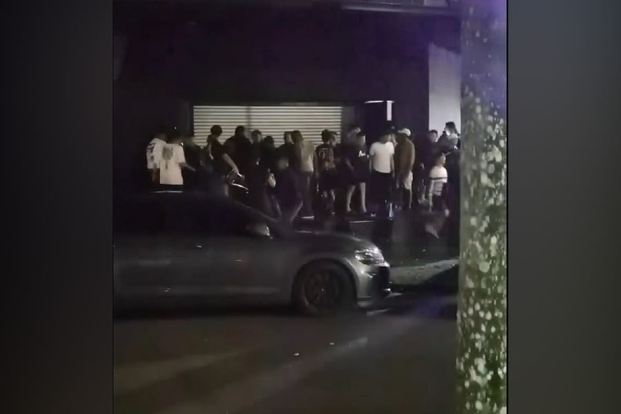 Police detained seven men allegedly for their involvement in a gang fight in front of an entertainment outlet in Taman Sutera Utama, here, yesterday. - Video screenshot from Facebook