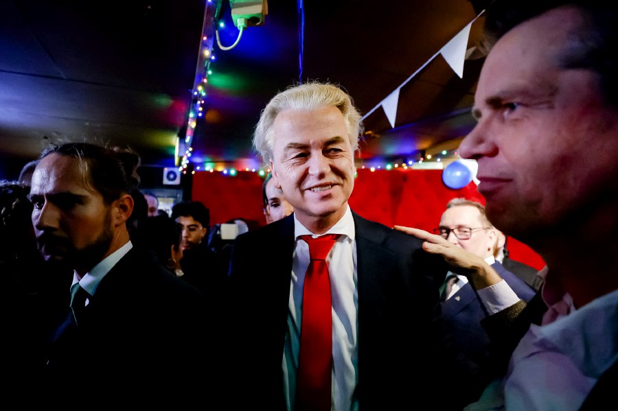Geert Wilders reacting to the results of the House of Representatives elections in Scheveningen, the Netherlands, on Nov 22, 2023. -AFP PIC