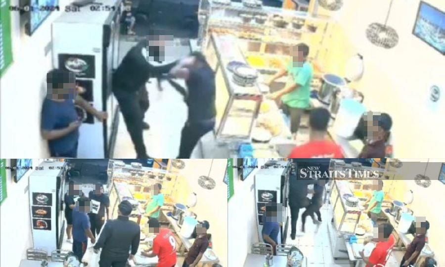 A photocombination from a viral video, shows the brawl that occurred an eatery in George Town.