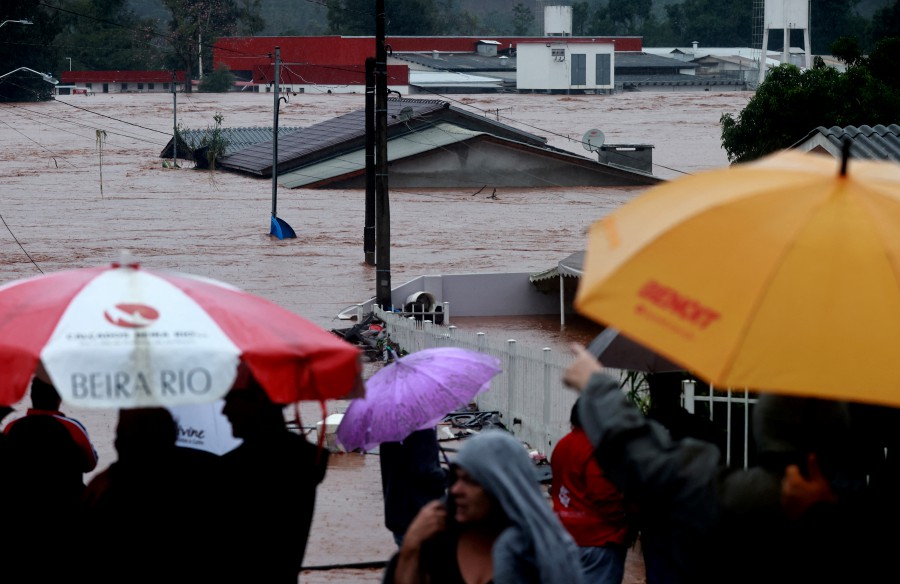 View of a flooded area next to the Taquari River during heavy rains in Encantado, Rio Grande do Sul state, Brazil. - REUTERS PIC