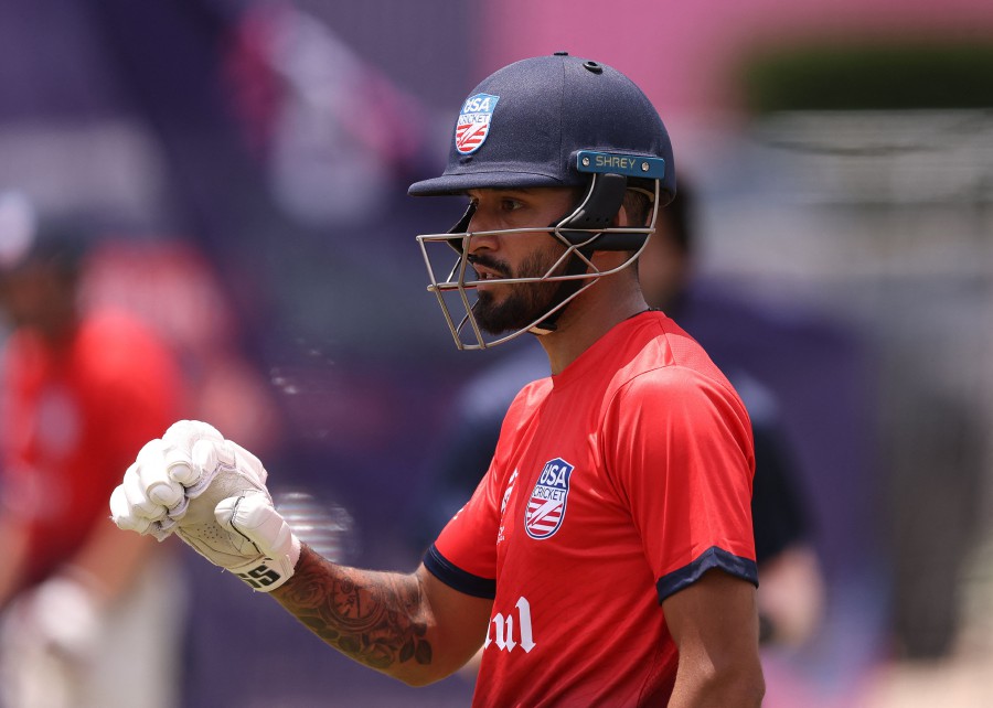 Nitish Kumar of the USA gestures during a net session as part of the ICC Men's T20 Cricket World Cup West Indies & USA 2024 at Grand Prairie Cricket Stadium on May 31, 2024 in Dallas, Texas. -- AFP 