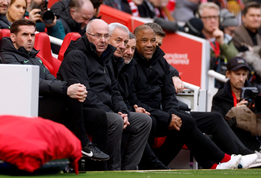 Liverpool Legends managers Sven-Goran Eriksson, Ian Rush, John Aldridge and John Barnes. - REUTERS PIC