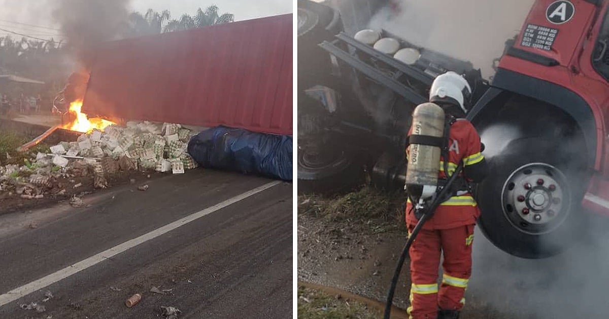 Lorry Cabin Bursts Into Flames After Crash In Sabak Bernam | New ...