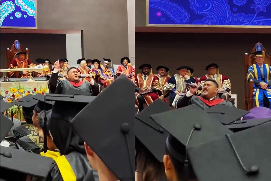 A man, clad in his graduation robe, was lambasted by netizens on social media for not hitting the right notes during his performance at a convocation ceremony recently. - Screengrab from X