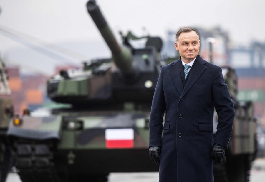 Polish President Andrzej Duda attends the acceptance of the first South Korean K2 battle tanks and South Korean K9 howitzers for Poland in December 6, 2022 at the Baltic Container Terminal in Gdynia.-AFP PIC