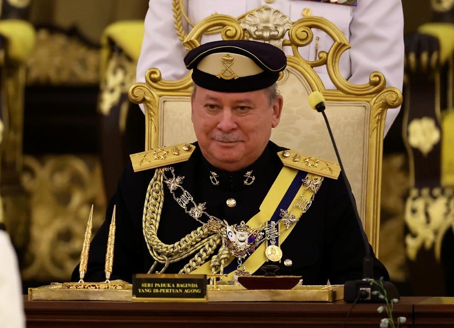 His Majesty Sultan Ibrahim, King of Malaysia during the oath office ceremony at Istana Negara today. - BERNAMA PIC