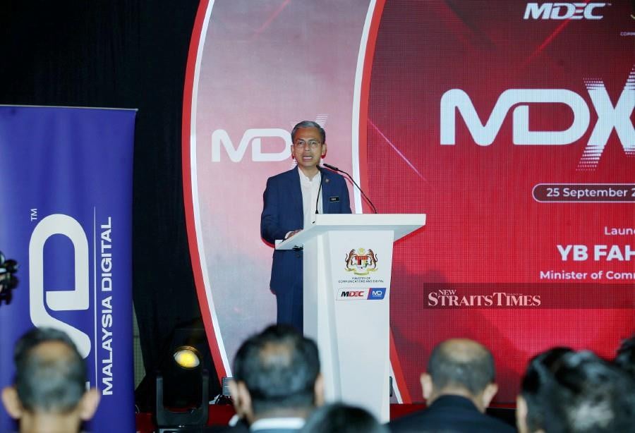 Communications and Digital Minister Fahmi Fadzil delivers his keynote address during the Malaysia Digital Expo 2023 media launch in Kuala Lumpur. - NSTP/EIZAIRI SHAMSUDIN