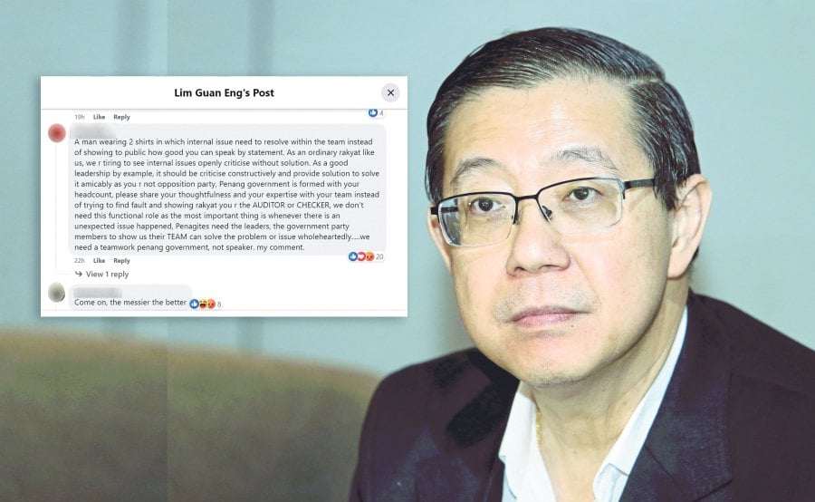 Former chief minister Lim Guan Eng’s public rebuke of the Gurney Bay project has earned the wrath of netizens in social media.- Pic credit FB Lim Guan Eng