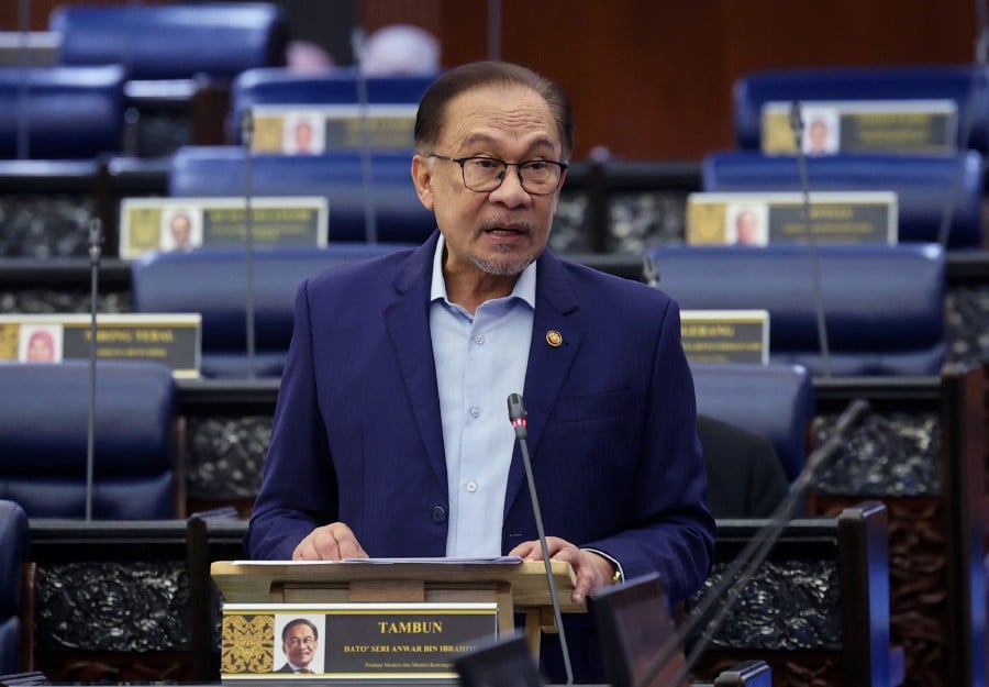Prime Minister Datuk Seri Anwar Ibrahim speaking during the Dewan Rakyat sitting today. - BERNAMA PIC