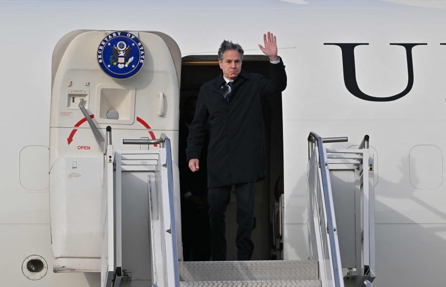 US Secretary of State Antony Blinken arrives at the Osan Air Base in Pyeongtaek. -AFP PIC
