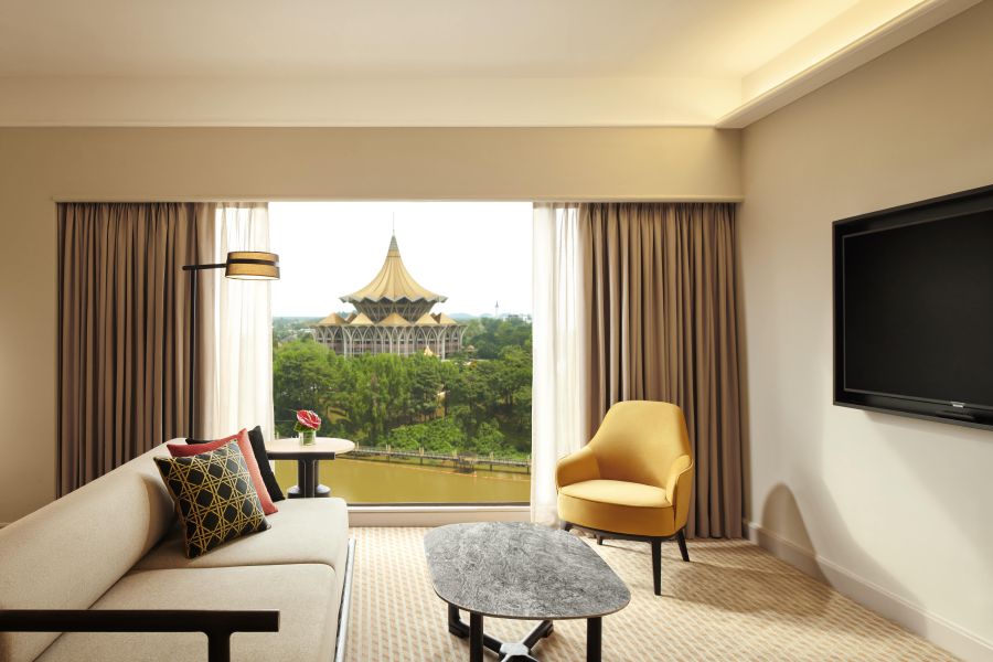 The spacious sitting area in Hilton Kuching’s King Premium Deluxe River View. - Courtesy pic