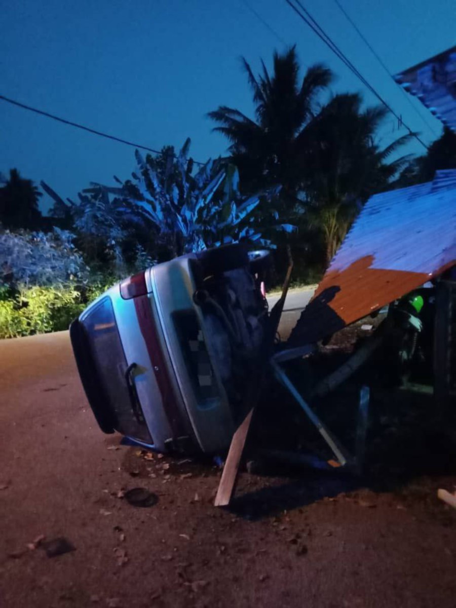 The high speed chase ended when the driver of the Kancil lost control of his vehicle and rammed into a house. Pic courtesy PDRM
