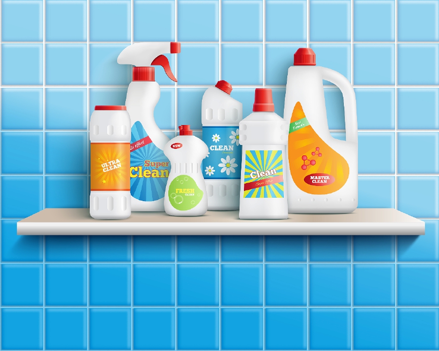 Household cleaning chemicals are designed to assist cleaning, pest control, house maintenance and general hygiene purposes. They are often stored in the kitchen or garage. - Pic from Freepik.com