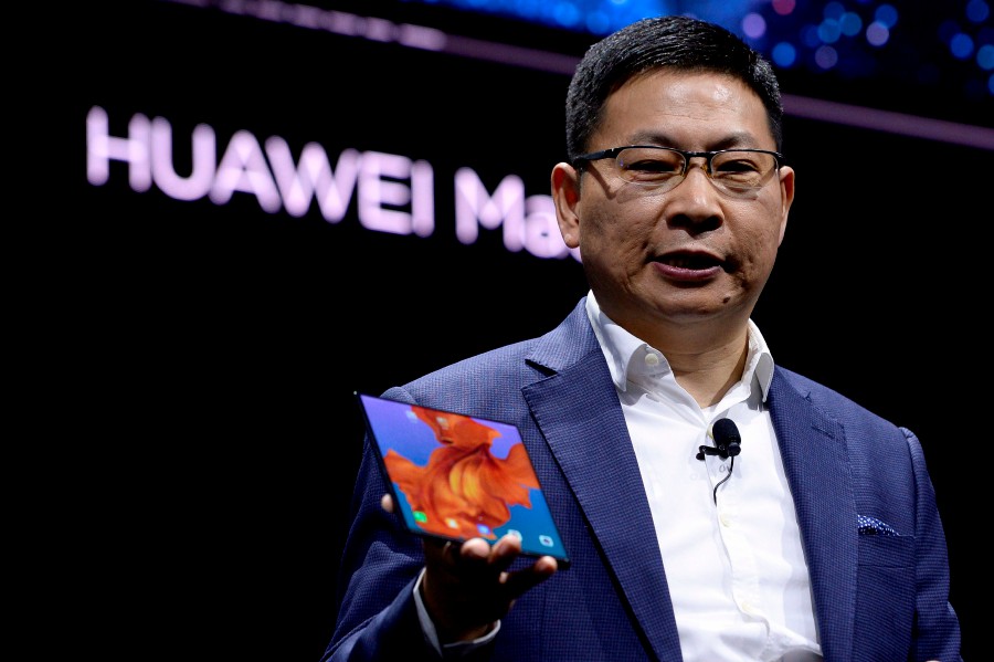 Richard Yu, the CEO of Huawei's consumer products division presents the new HUAWEI Mate X foldable smartphone at the Mobile World Congress (MWC), on the eve of the world's biggest mobile fair in Barcelona. - AFP