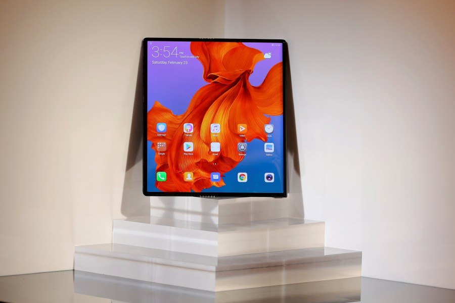 The new Huawei Mate X device is seen during a pre-briefing display ahead of the Mobile World Congress in Barcelona, Spain. - Reuters
