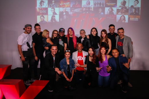 Patrick Grove, iflix Co-founder and Chairman (2nd row, far right), Mark Britt, iflix CEO (1st row, far left) and Azran Osman-Rani, iflix Malaysia CEO (1st row, center), celebrating the launch of iflix 'Playlists' with (2nd row, from L-R) Chef Nik Michael Imran, Chef Sherson Lian, Serena C, Sazzy Falak, Afdlin Shauki, Darren Teh from An Honest Mistake, Zain Saidin, Sasha Saidin, Hannah Tan, and Chef Johnny Fua as well as (1st row, from L-R)Juliana Evans, Hunny Madu, Linora Low, and Nash Idrus.